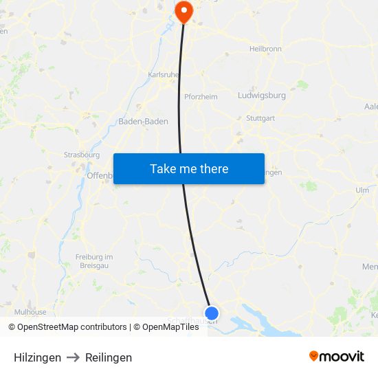 Hilzingen to Reilingen map