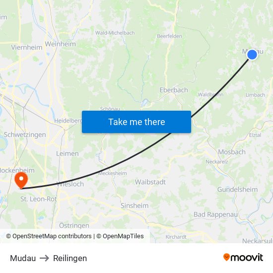 Mudau to Reilingen map