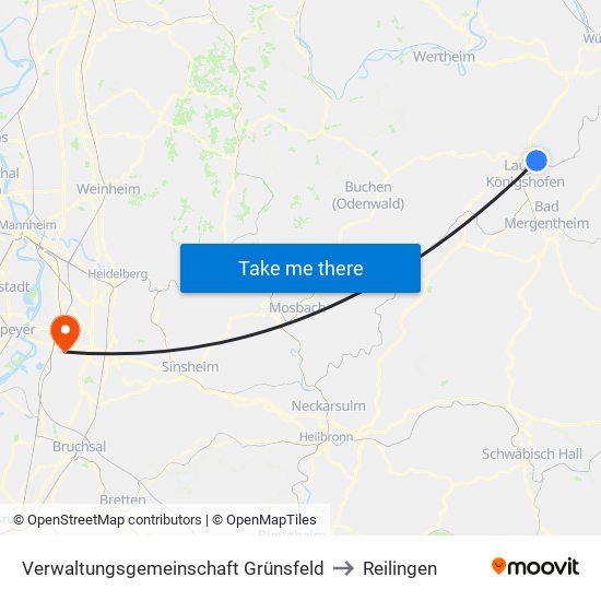 Verwaltungsgemeinschaft Grünsfeld to Reilingen map