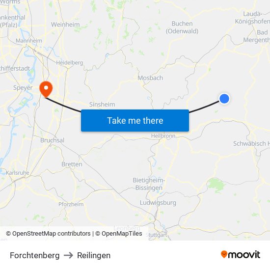 Forchtenberg to Reilingen map