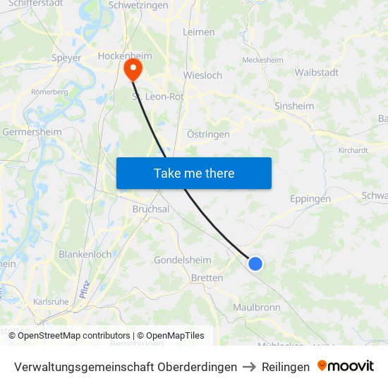 Verwaltungsgemeinschaft Oberderdingen to Reilingen map