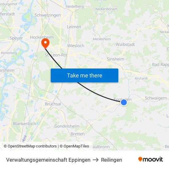 Verwaltungsgemeinschaft Eppingen to Reilingen map