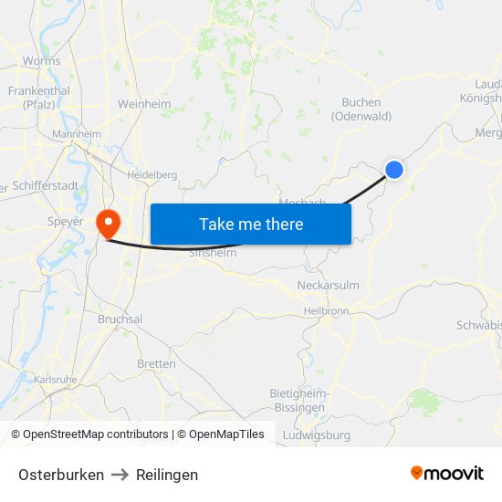 Osterburken to Reilingen map