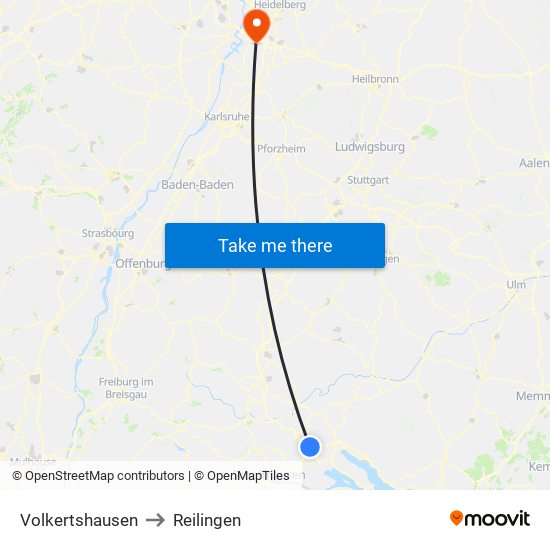 Volkertshausen to Reilingen map