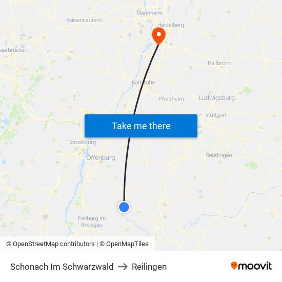 Schonach Im Schwarzwald to Reilingen map