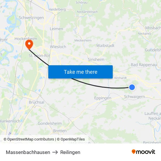 Massenbachhausen to Reilingen map