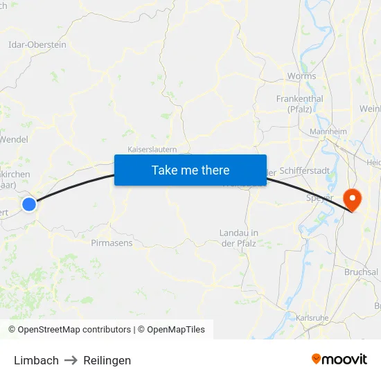 Limbach to Reilingen map