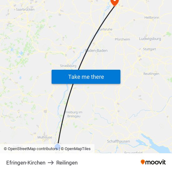 Efringen-Kirchen to Reilingen map