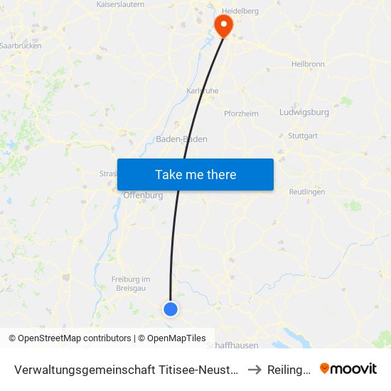 Verwaltungsgemeinschaft Titisee-Neustadt to Reilingen map