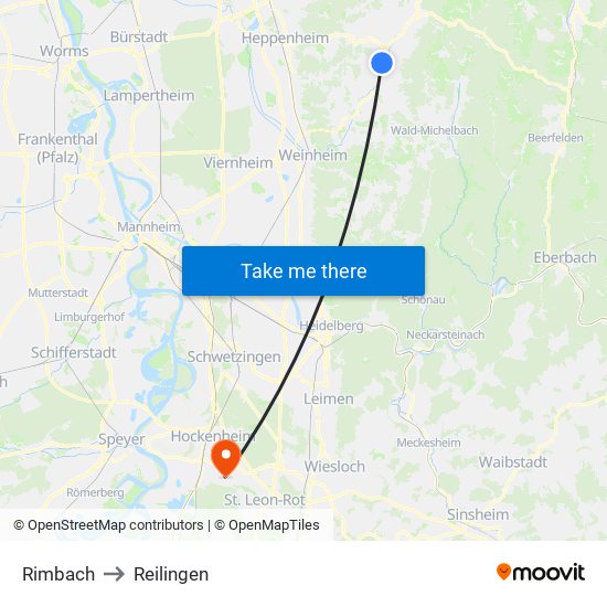 Rimbach to Reilingen map