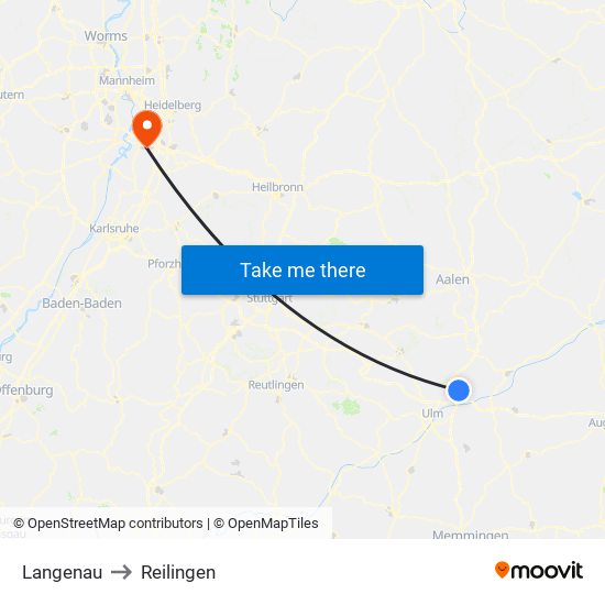 Langenau to Reilingen map