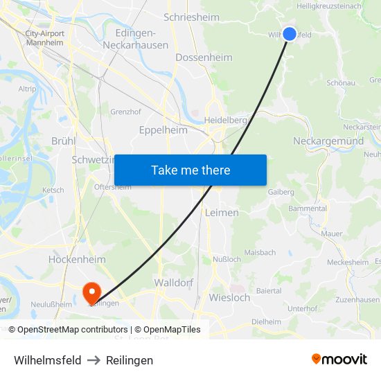 Wilhelmsfeld to Reilingen map