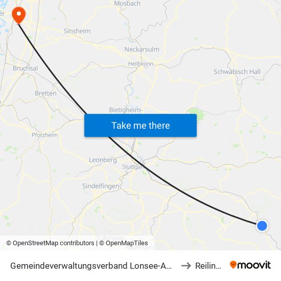 Gemeindeverwaltungsverband Lonsee-Amstetten to Reilingen map