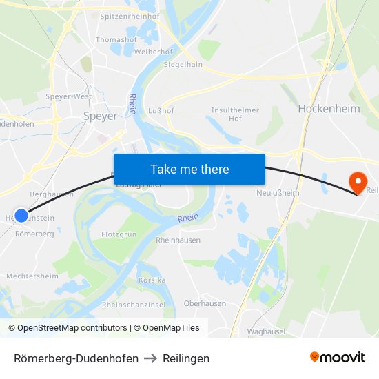 Römerberg-Dudenhofen to Reilingen map