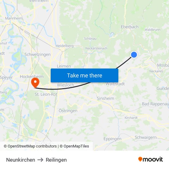 Neunkirchen to Reilingen map