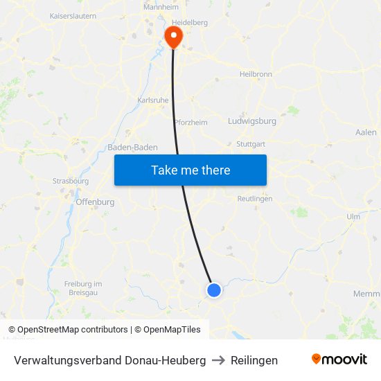 Verwaltungsverband Donau-Heuberg to Reilingen map