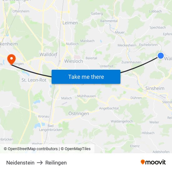Neidenstein to Reilingen map