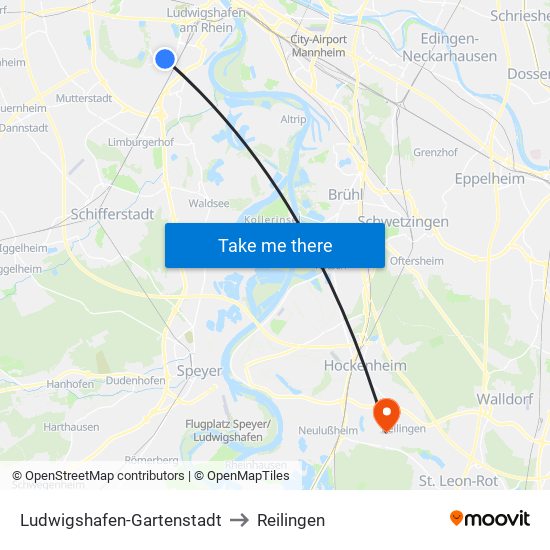 Ludwigshafen-Gartenstadt to Reilingen map