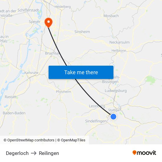 Degerloch to Reilingen map