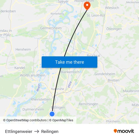 Ettlingenweier to Reilingen map