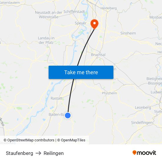 Staufenberg to Reilingen map