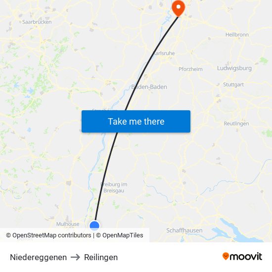 Niedereggenen to Reilingen map