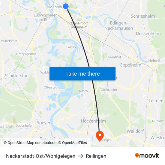 Neckarstadt-Ost/Wohlgelegen to Reilingen map