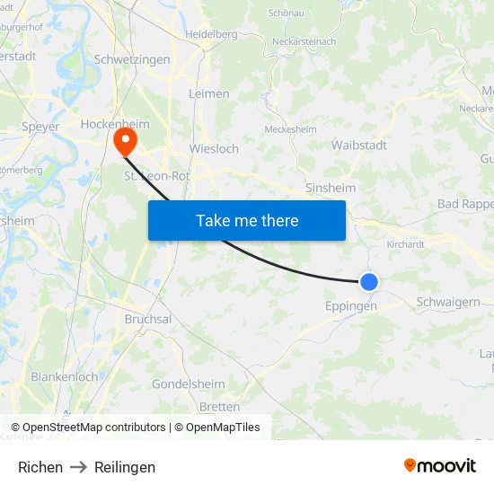 Richen to Reilingen map