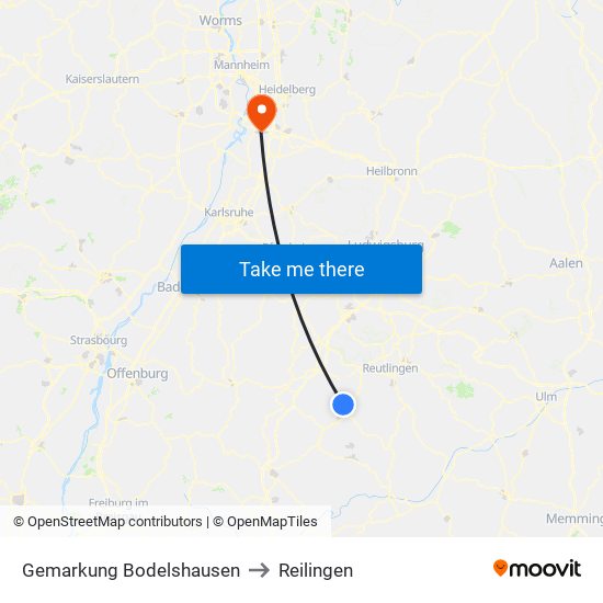 Gemarkung Bodelshausen to Reilingen map