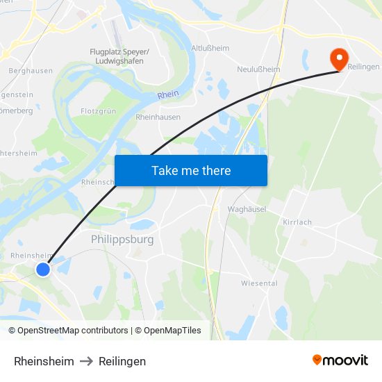 Rheinsheim to Reilingen map