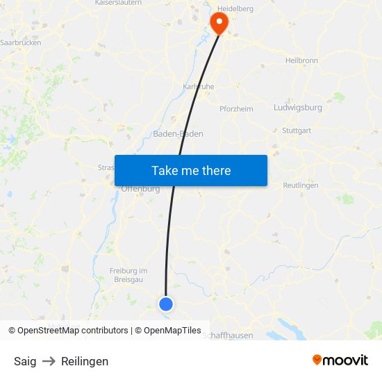 Saig to Reilingen map
