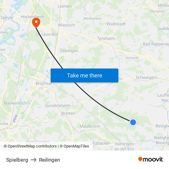 Spielberg to Reilingen map