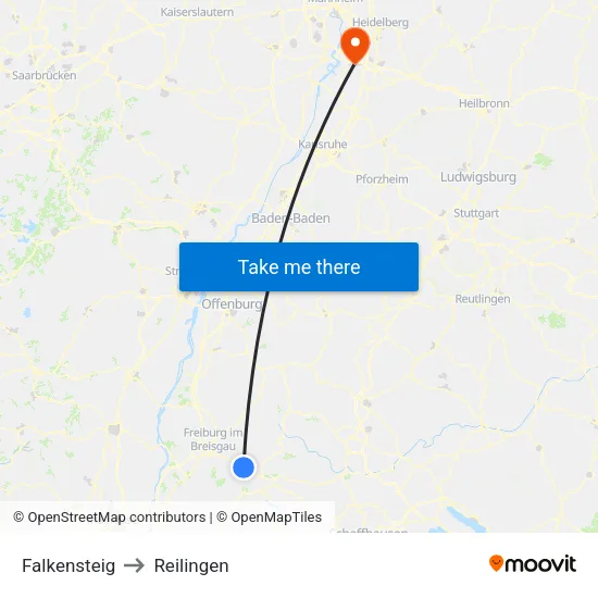 Falkensteig to Reilingen map