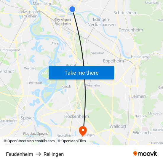 Feudenheim to Reilingen map