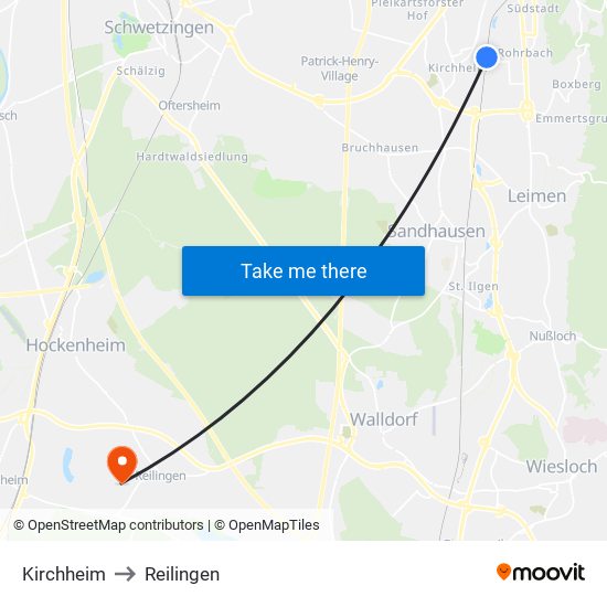 Kirchheim to Reilingen map