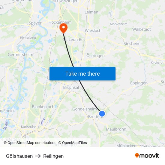 Gölshausen to Reilingen map