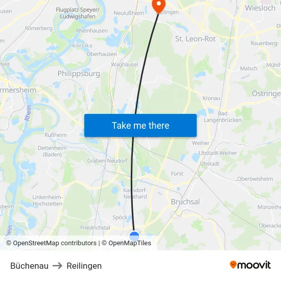 Büchenau to Reilingen map