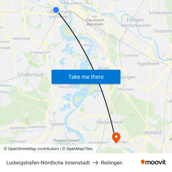 Ludwigshafen-Nördliche Innenstadt to Reilingen map