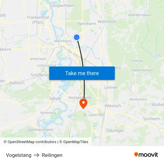 Vogelstang to Reilingen map