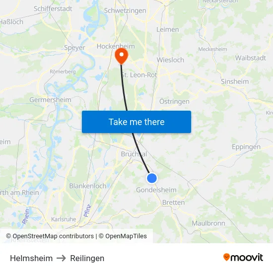 Helmsheim to Reilingen map