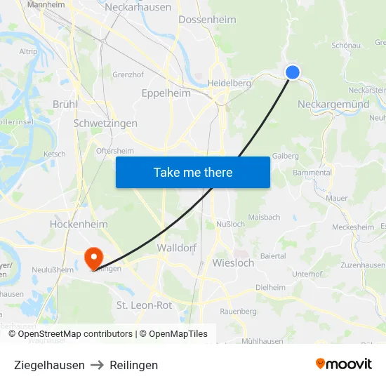 Ziegelhausen to Reilingen map