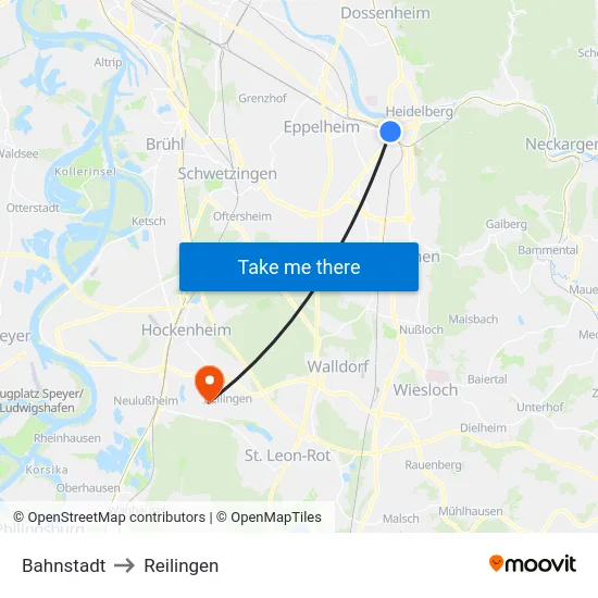 Bahnstadt to Reilingen map