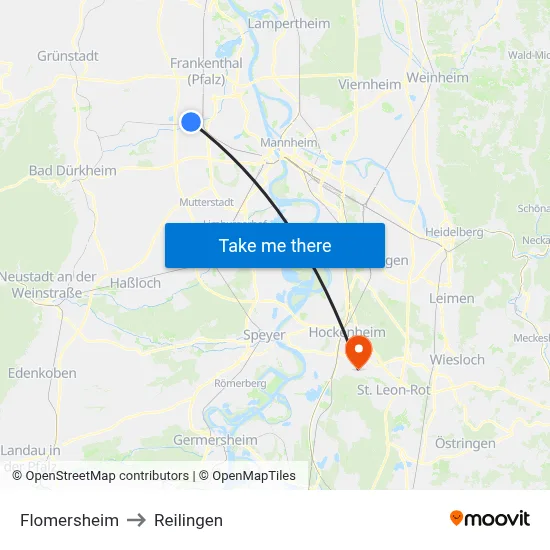 Flomersheim to Reilingen map