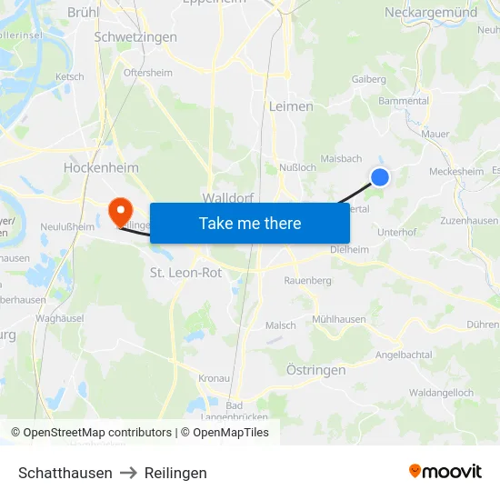 Schatthausen to Reilingen map