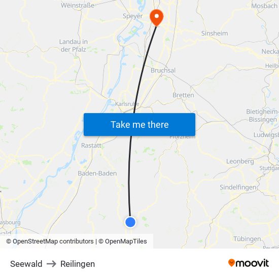 Seewald to Reilingen map