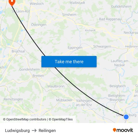 Ludwigsburg to Reilingen map