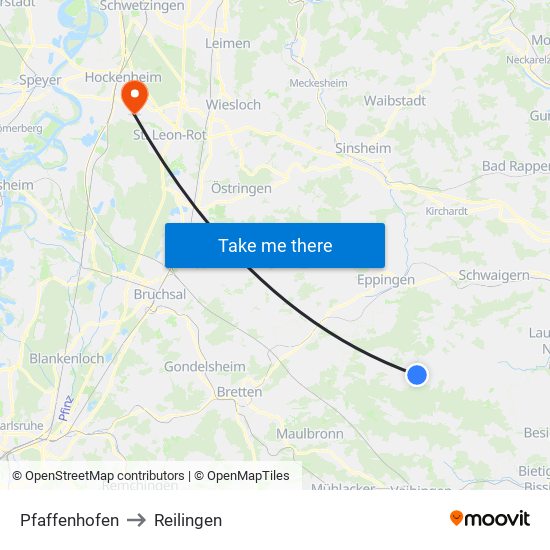 Pfaffenhofen to Reilingen map