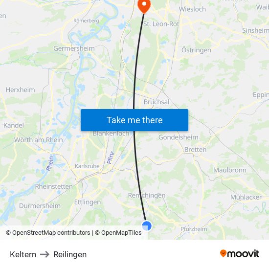 Keltern to Reilingen map