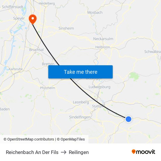 Reichenbach An Der Fils to Reilingen map