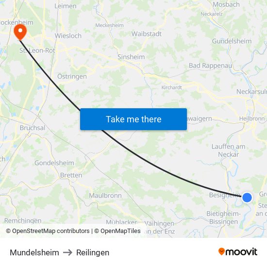 Mundelsheim to Reilingen map